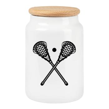 Lacrosse Sticks and Ball - Cookie Jar with Wooden Lid - white - Front