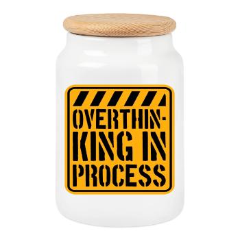 Overthinking In Process Lustig Grübeln Spruch Logo - Keksdose mit Holzdeckel - Weiß - Vorne