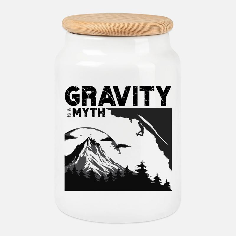 Gravity is a myth - Cookie Jar with Wooden Lid - white