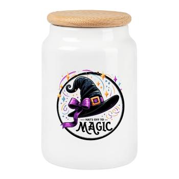 Witch Hat Magic Illustration - Cookie Jar with Wooden Lid - white - Front