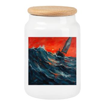 Rotes Abendlicht über Segelboot im Sturm - Keksdose mit Holzdeckel - Weiß - Vorne