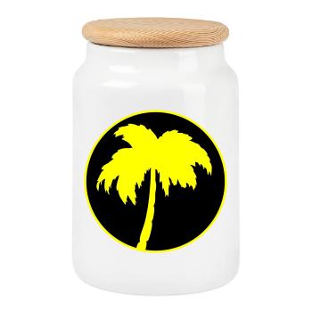 Palm trees - Cookie Jar with Wooden Lid - white - Front