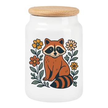 Red Panda in the Flower Circle - Cookie Jar with Wooden Lid - white - Front