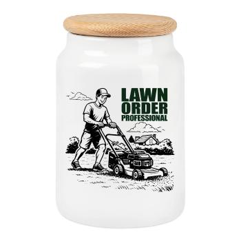 LAWN ORDER PROFESSIONAL Garden Lawn Care Professional - Cookie Jar with Wooden Lid - white - Front
