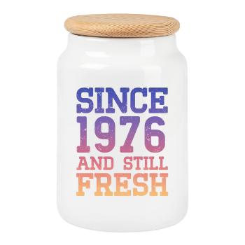 1976 50th Birthday - Cookie Jar with Wooden Lid - white - Front