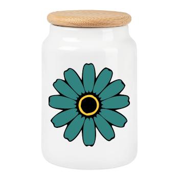 Blue Flower Blossom Turquoise Floral Gift Mother - Cookie Jar with Wooden Lid - white - Front