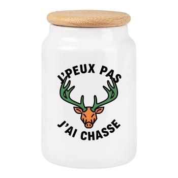 Tête cerf néon vert et orange - Boîte à biscuits avec couvercle en bois - blanc - Devant