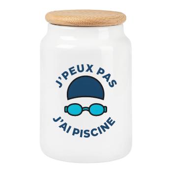 J’peux pas, j’ai piscine - Boîte à biscuits avec couvercle en bois - blanc - Devant