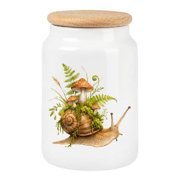 Illustration de la forêt d’escargot avec champignons - Boîte à biscuits avec couvercle en bois - blanc - Devant