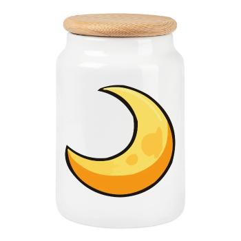 Moon in warm yellow - Cookie Jar with Wooden Lid - white - Front