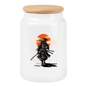 Samouraï Soleil et Sakura - Boîte à biscuits avec couvercle en bois - blanc - Devant