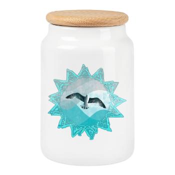Mandala de l’Oiseau Voilier Appel Maritim - Boîte à biscuits avec couvercle en bois - blanc - Devant