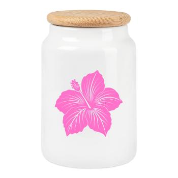 Hibiscus flower - Cookie Jar with Wooden Lid - white - Front
