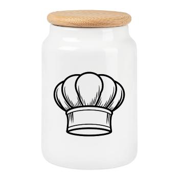 Chef hat - Cookie Jar with Wooden Lid - white - Front
