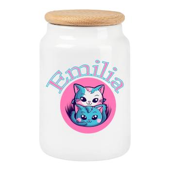 Emilia Cat Duet - Boîte à biscuits avec couvercle en bois - blanc - Devant