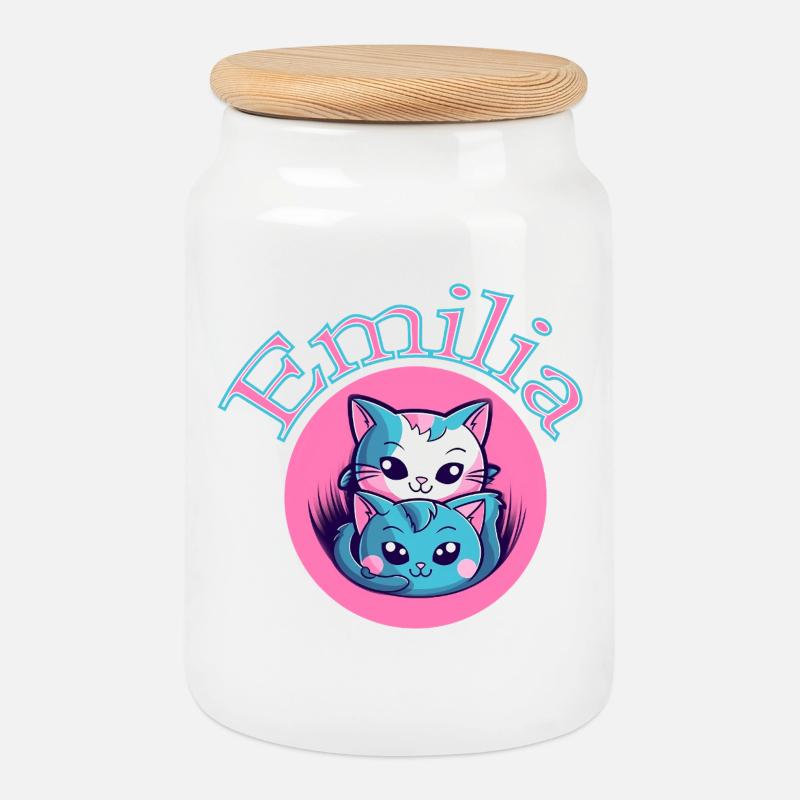 Emilia Cat Duet - Boîte à biscuits avec couvercle en bois - blanc