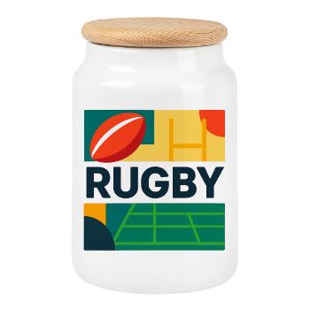 Rugby, Rugbysport, Rugby-Fan - Keksdose mit Holzdeckel - Weiß - Vorne