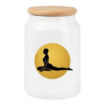 Pigeon Pose Yoga Silhouette Golden Sun - Boîte à biscuits avec couvercle en bois - blanc - Devant