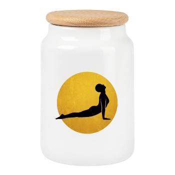 Regarder le Dog Yoga Silhouette Sun - Boîte à biscuits avec couvercle en bois - blanc - Devant
