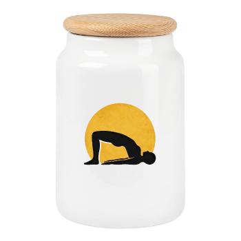 Yoga Brücke Pose Silhouette Sonne Grafik - Keksdose mit Holzdeckel - Weiß - Vorne