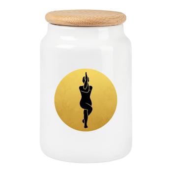 Adler Pose Yoga Silhouette Goldene Sonne - Keksdose mit Holzdeckel - Weiß - Vorne