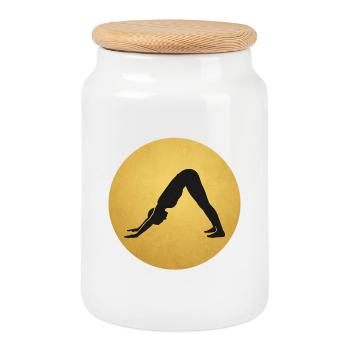 Yoga Herabschauender Hund Sonne Silhouette - Keksdose mit Holzdeckel - Weiß - Vorne