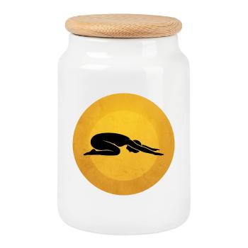 Silhouette de la posture de yoga Warrior II Sun Design - Boîte à biscuits avec couvercle en bois - blanc - Devant