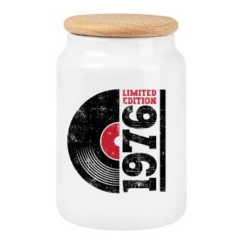 Vintage 1976 - Keksdose mit Holzdeckel - Weiß - Vorne