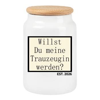 Question sur la demoiselle d’honneur du mariage 2026 - Boîte à biscuits avec couvercle en bois - blanc - Devant