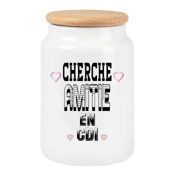 Cherche Amitié en CDI - Boîte à biscuits avec couvercle en bois - blanc - Devant