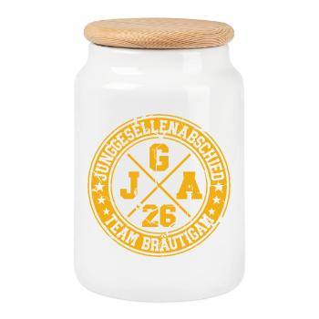 JGA Team Bräutigam 2026 Junggesellenabschied - Keksdose mit Holzdeckel - Weiß - Vorne
