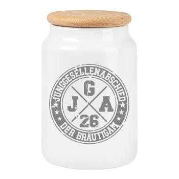Enterrement de vie de garçon du marié 2026 - Boîte à biscuits avec couvercle en bois - blanc - Devant