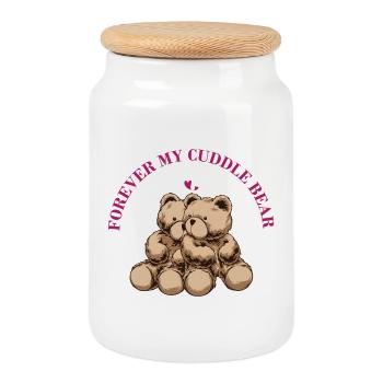 Forever My Cuddle Bear – Süßer Teddy Spruch - Keksdose mit Holzdeckel - Weiß - Vorne