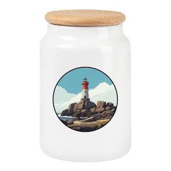 Breton lighthouse by the sea - Cookie Jar with Wooden Lid - white - Front
