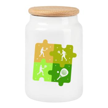 Padel Tennis Puzzle Sportler Outfit - Keksdose mit Holzdeckel - Weiß - Vorne