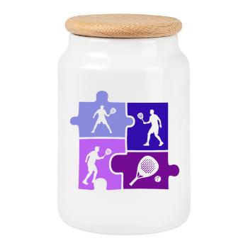 Padel Tennis Puzzle Sportler Outfit - Keksdose mit Holzdeckel - Weiß - Vorne