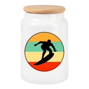 Retro Surfing Sunset Vintage Surfer Silhouette - Cookie Jar with Wooden Lid - white - Front