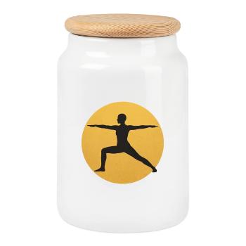 Krieger II Yoga Pose Silhouette Sonne Design - Keksdose mit Holzdeckel - Weiß - Vorne
