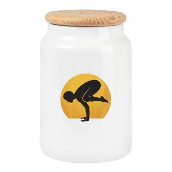 Minimalistische Bakasana Yoga Krähe Silhouette - Keksdose mit Holzdeckel - Weiß - Vorne
