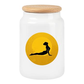 Kobra Pose Yoga Silhouette Goldene Sonne - Keksdose mit Holzdeckel - Weiß - Vorne