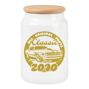 16. Geburtstag - Klassiker Musclecar 04/2010 - Keksdose mit Holzdeckel - Weiß - Vorne