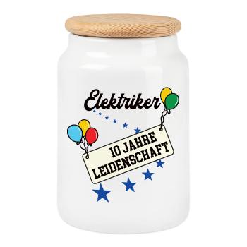Elektriker Jubiläum 10 Jahre 10. jähriges Jubi 10t - Keksdose mit Holzdeckel - Weiß - Vorne