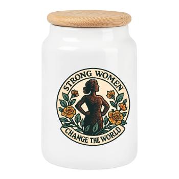 Strong women change the world - Cookie Jar with Wooden Lid - white - Front
