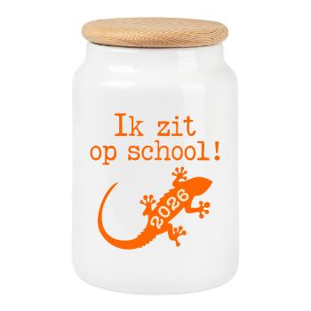Je suis à l’école - Boîte à biscuits avec couvercle en bois - blanc - Devant