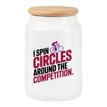 Artistic Cycling I Spin Circles Around Competition - Cookie Jar with Wooden Lid - white - Front