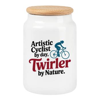 Artistic Cycling Cyclist By Day Twirler Pro  - Cookie Jar with Wooden Lid - white - Front