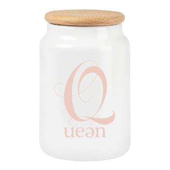 Q Königin Monogramm Schrift - Keksdose mit Holzdeckel - Weiß - Vorne
