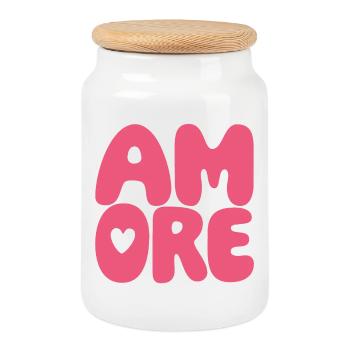 Amore Heart Pink - Boîte à biscuits avec couvercle en bois - blanc - Devant