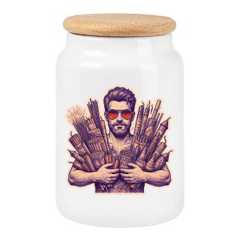 Pyro Fireworks New Year's Eve Rocket - Cookie Jar with Wooden Lid - white - Front