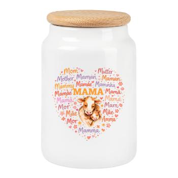 Cœur de vache maman – Ferme de cadeaux pour la fête des mères - Boîte à biscuits avec couvercle en bois - blanc - Devant